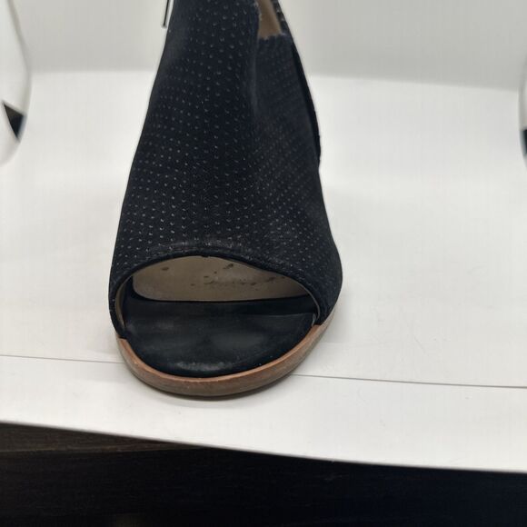 Jack Rogers Size 10 M Black Suede Peep Toe Booties Side Zip Stacked Heel Shoes - Picture 11 of 14